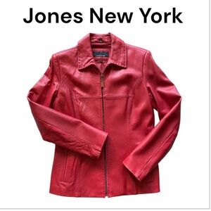 Jones New York Women's Vibrant Red Leather Jacket Size Medium